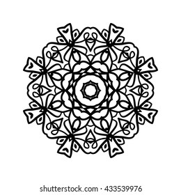Mandala. Ethnic decorative elements. Hand drawn background. Islam, Arabic, Indian, ottoman motifs. Vintage decorative elements. Oriental pattern. Monochrome contour mandala.