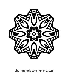 Mandala. Ethnic decorative elements. Hand drawn background. Islam, Arabic, Indian, ottoman motifs. Vintage decorative elements. Oriental pattern. Monochrome contour mandala.