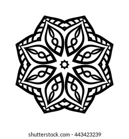 Mandala. Ethnic decorative elements. Hand drawn background. Islam, Arabic, Indian, ottoman motifs. Vintage decorative elements. Oriental pattern. Monochrome contour mandala.