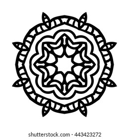Mandala. Ethnic decorative elements. Hand drawn background. Islam, Arabic, Indian, ottoman motifs. Vintage decorative elements. Oriental pattern. Monochrome contour mandala.