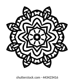 Mandala. Ethnic decorative elements. Hand drawn background. Islam, Arabic, Indian, ottoman motifs. Vintage decorative elements. Oriental pattern. Monochrome contour mandala.