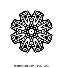 Mandala. Ethnic decorative elements. Hand drawn background. Islam, Arabic, Indian, ottoman motifs. Vintage decorative elements. Oriental pattern. Monochrome contour mandala.