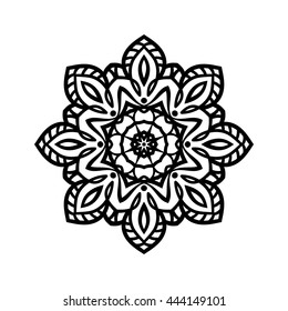 Mandala. Ethnic decorative elements. Hand drawn background. Islam, Arabic, Indian, ottoman motifs. Vintage decorative elements. Oriental pattern. Monochrome contour mandala.