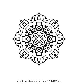 Mandala. Ethnic decorative elements. Hand drawn background. Islam, Arabic, Indian, ottoman motifs. Vintage decorative elements. Oriental pattern. Monochrome contour mandala.