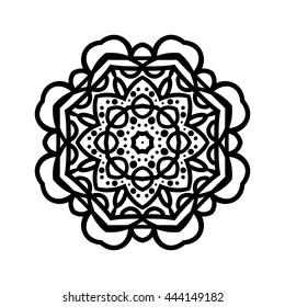 Mandala. Ethnic decorative elements. Hand drawn background. Islam, Arabic, Indian, ottoman motifs. Vintage decorative elements. Oriental pattern. Monochrome contour mandala.