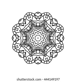 Mandala. Ethnic decorative elements. Hand drawn background. Islam, Arabic, Indian, ottoman motifs. Vintage decorative elements. Oriental pattern. Monochrome contour mandala.