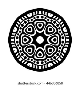 Mandala. Ethnic decorative elements. Hand drawn background. Islam, Arabic, Indian, ottoman motifs. Vintage decorative elements. Oriental pattern. Monochrome contour mandala.