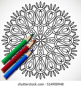 Mandala. Ethnic decorative elements. Hand drawn background. Islam, Arabic, Indian, ottoman motifs. Pencils for coloring