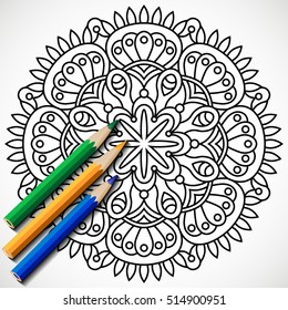 Mandala. Ethnic decorative elements. Hand drawn background. Islam, Arabic, Indian, ottoman motifs. Pencils for coloring