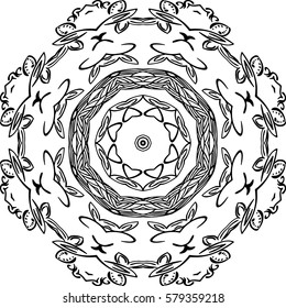 Mandala. Ethnic decorative elements. Hand drawn background. Islam, Arabic, Indian motives. Background for cards, invitations. Can be used for coloring books, yoga label and etc.