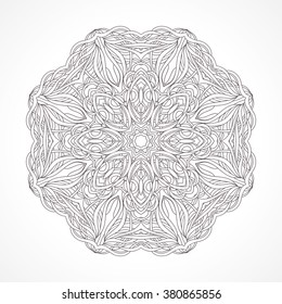 Mandala. Ethnic decorative elements Indian, Islam, arabic motifs. Round ornament with hand drawn vector pattern. Isolated on white delicate lace napkin