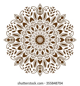 Mandala. Elementos decorativos étnicos, ornamento redondo ornamento diseño de yoga meditación hindú arabic henna asian islam bohemian religión tribal motivo. Fondo blanco. Ilustración vectorial.