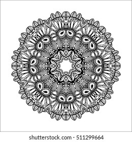 Mandala. Ethnic decorative round element. Hand drawn lacy pattern. Islam, Arabic, Indian, ottoman motifs Boho style