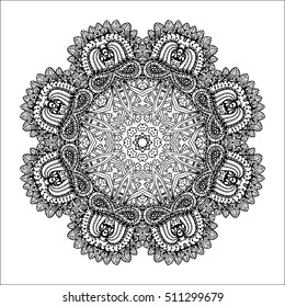 Mandala. Ethnic decorative round element. Hand drawn lacy pattern. Islam, Arabic, Indian, ottoman motifs Boho style