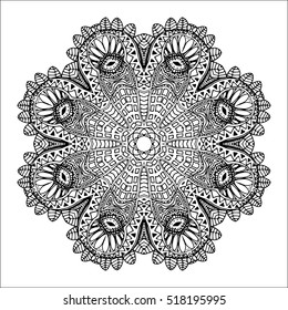 Mandala. Ethnic decorative round element. Hand drawn lacy pattern. Islam, Arabic, Indian, ottoman motifs Boho style