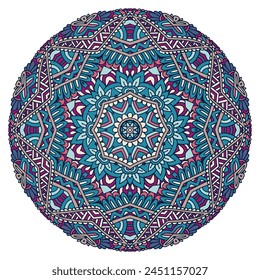 Mandala ethnic festive art Vector geometric indian doodle ornament print. Flower medallion design.