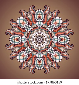 Mandala. Ethnic lace round ornamental pattern. Beautiful hand drawn flower. Can be used to fabric design, decorative paper, web design, embroidery, tattoo, etc.