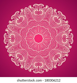 Mandala. Ethnic lace round ornamental pattern. Beautiful hand drawn flower. Can be used to fabric design, decorative paper, web design, embroidery, tattoo, etc.