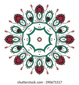 Mandala. Ethnic lace round ornamental pattern. Beautiful hand drawn flower. Can be used to fabric design, decorative paper, web design, embroidery, tattoo, etc.