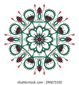 Mandala. Ethnic lace round ornamental pattern. Beautiful hand drawn flower. Can be used to fabric design, decorative paper, web design, embroidery, tattoo, etc.