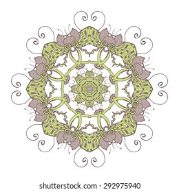 Mandala. Ethnic lace round ornamental pattern. Beautiful hand drawn flower. Can be used to fabric design, decorative paper, web design, embroidery, tattoo, etc.