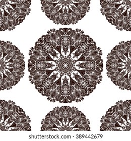 Mandala ethnic ornament. Isolated vector illustration in zentangle style. Headwear or neckwear design.Seamless pattern.