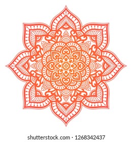 Mandala. Ethnic round ornament. Hand drawn indian motif. Mehendi meditation yoga henna theme. Unique red floral print