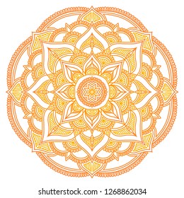 Mandala. Ethnic round ornament. Hand drawn indian motif. Mehendi meditation yoga henna theme. Unique yellow sun print