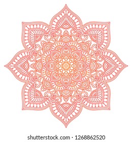 Mandala. Ethnic round ornament. Hand drawn indian motif. Mehendi meditation yoga henna theme. Unique red fiery floral print