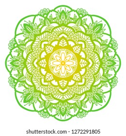 Mandala  Ethnic round ornament  Hand drawn indian motif  Mehendi meditation yoga henna theme  Unique green floral print