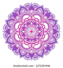 Mandala. Ethnic round ornament. Hand drawn indian motif. Mehendi meditation yoga henna theme. Unique violet floral print