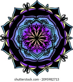 Mandala. Ethnic round ornament. A hand-drawn oriental motif. Icon, print of meditative yoga. Unique purple, very peri trendy floral print