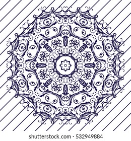 Mandala. Ethnic round ornamental element. Hand drawn lace pattern. Islam, Arabic, Indian, Ottoman motifs in the style Boho