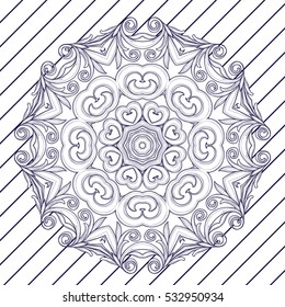 Mandala. Ethnic round ornamental element. Hand drawn lace pattern. Islam, Arabic, Indian, Ottoman motifs in the style Boho