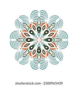 Mandala Ethnic Symbol, Traditional Ornamental Wall Decal, Colorful Vintage Lace Motif Isolated Vector Illustration