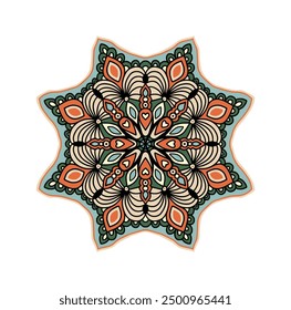 Mandala Ethnic Symbol, Traditional Ornamental Wall Decal, Colorful Vintage Lace Motif Isolated Vector Illustration