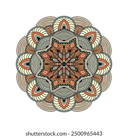 Mandala Ethnic Symbol, Traditional Ornamental Wall Decal, Colorful Vintage Lace Motif Isolated Vector Illustration