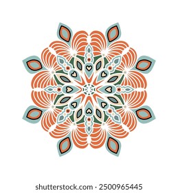 Mandala Ethnic Symbol, Traditional Ornamental Wall Decal, Colorful Vintage Lace Motif Isolated Vector Illustration