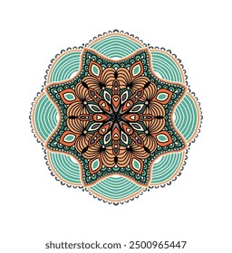 Mandala Ethnic Symbol, Traditional Ornamental Wall Decal, Colorful Vintage Lace Motif Isolated Vector Illustration