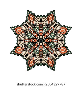 Mandala Ethnic Symbol, Traditional Ornamental Wall Decal, Colorful Vintage Lace Motif Isolated Vector Illustration