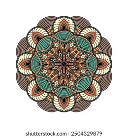 Mandala Ethnic Symbol, Traditional Ornamental Wall Decal, Colorful Vintage Lace Motif Isolated Vector Illustration