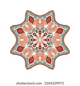 Mandala Ethnic Symbol, Traditional Ornamental Wall Decal, Colorful Vintage Lace Motif Isolated Vector Illustration