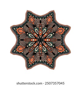 Mandala Ethnic Symbol, Traditional Ornamental Wall Decal, Colorful Vintage Lace Motif Isolated Vector Illustration