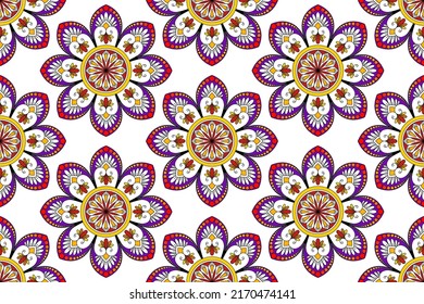 Mandala ethnic textile seamless pattern design. Tribal boho native textile turkey traditional embroidery vector. Abstract geometric Aztec fabric carpet textile ornaments decorations wallpaper 