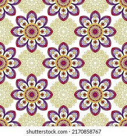 Mandala ethnic textile seamless pattern design. Tribal boho native textile turkey traditional embroidery vector. Abstract geometric Aztec fabric carpet textile ornaments decorations wallpaper 