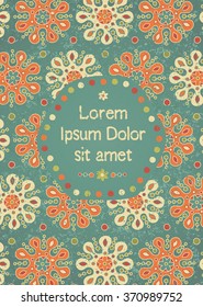 Mandala ethnic tribal vertical background with empty space for text in vintage color. Invitation or greeting banner. African, Arabian, Indian, ottoman, Moroccan motifs. Vector
