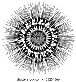 Mandala. Fantasy wheel, isolated on white background. Surrealistic design element, logo template.