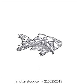 mandala fish coloring page design clear background, mandalas design