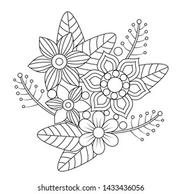 Mandala flora and leaf bouquet coloring for adults.