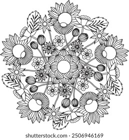 Mandala Floral Adult Coloring Page Stress Free Relaxing Meditation Line Art